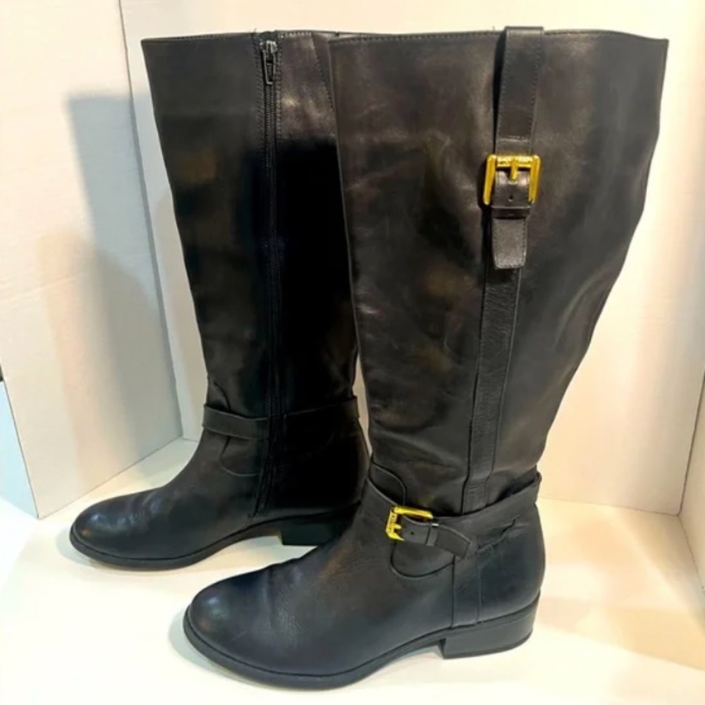 Lauren Ralph Lauren Boots, Black Leather Monica Boots Size 8, Tall Riding Boots